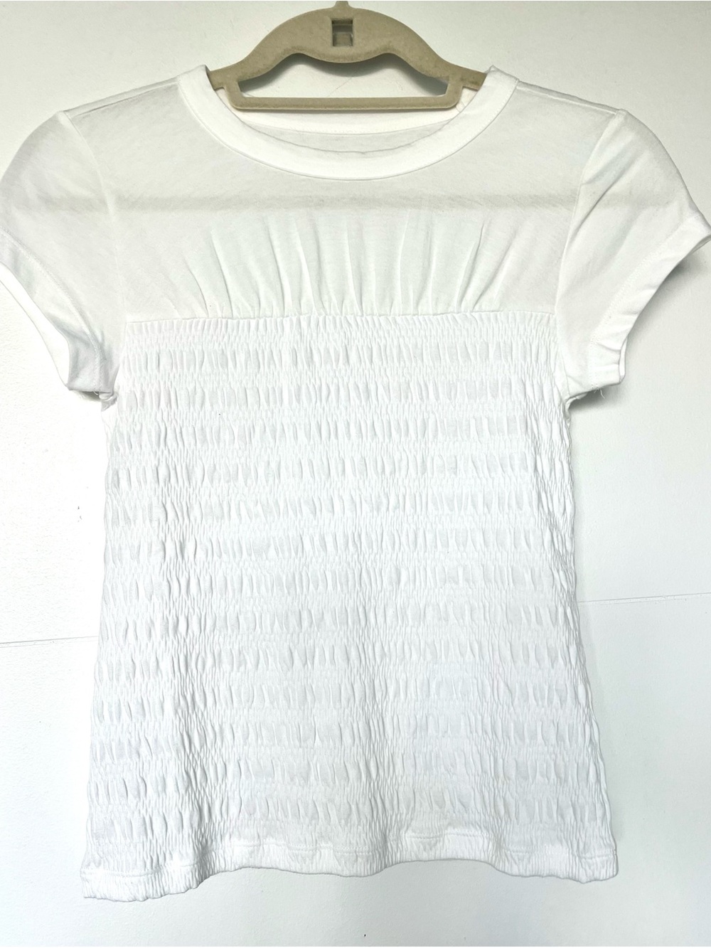 LOFT White Smocked Short Sleeve Women’s Crew Neck Cotton Tee Top XXSP